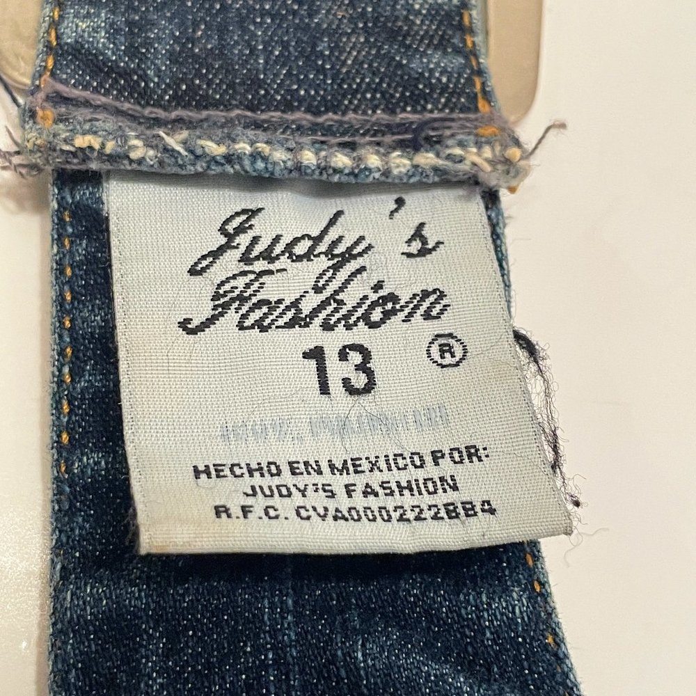 Vintage Judy's Fashion Denim Floral Embroidered Boho Bohemian Hippie Belt Sz: 13 - Picture 5 of 8